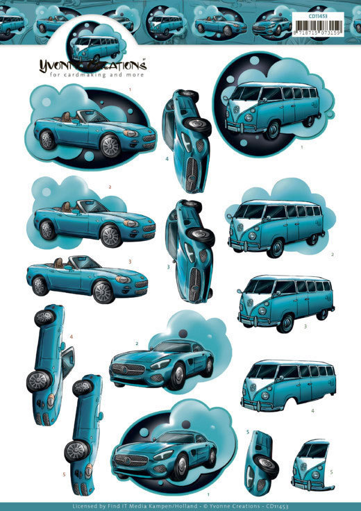 3D Knipvel - Yvonne Creations - Cars in Blue