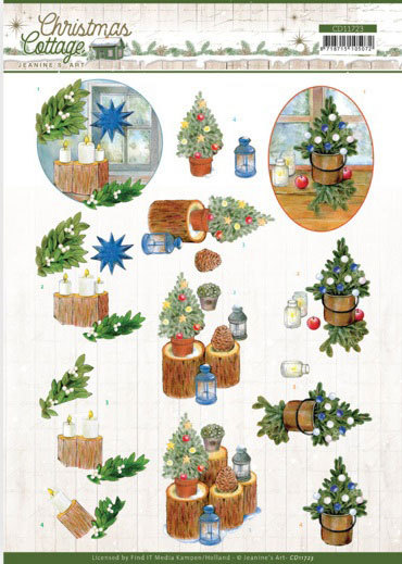 3D Knipvel - Jeanine's Art - Christmas Cottage - Blue Decorations