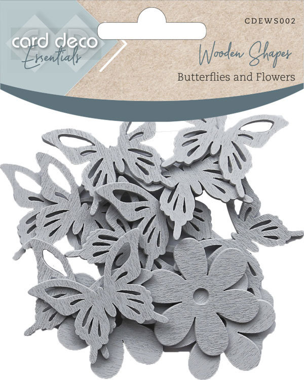 Card Deco Essentials - Wooden Shapes - Butterflies and Flowers - Light Grey