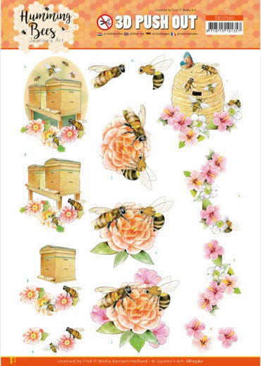 3D Push Out - Jeanine's Art - Humming Bees - Beehive