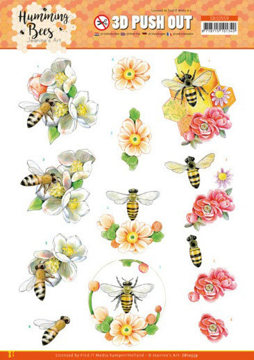 3D Push Out - Jeanine's Art - Humming Bees - Bee Queen