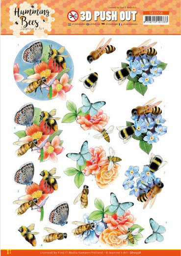 3D Push Out - Jeanine's Art - Humming Bees -Bees and Bumblebee