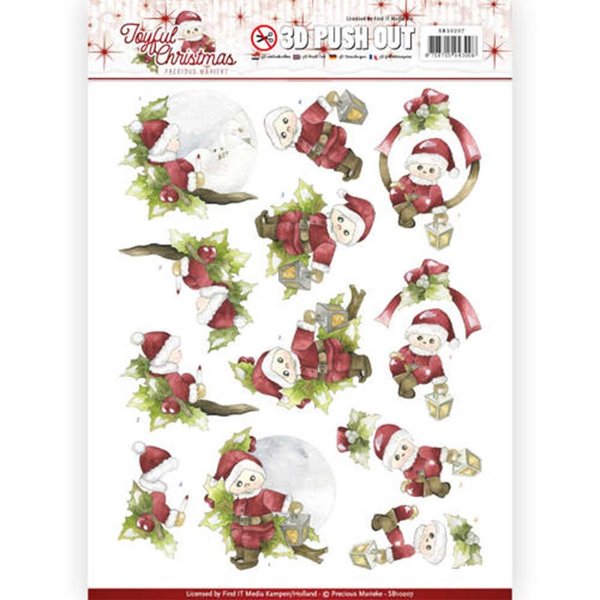 3D Pushout - Precious Marieke - Joyful Christmas - Santa on branch