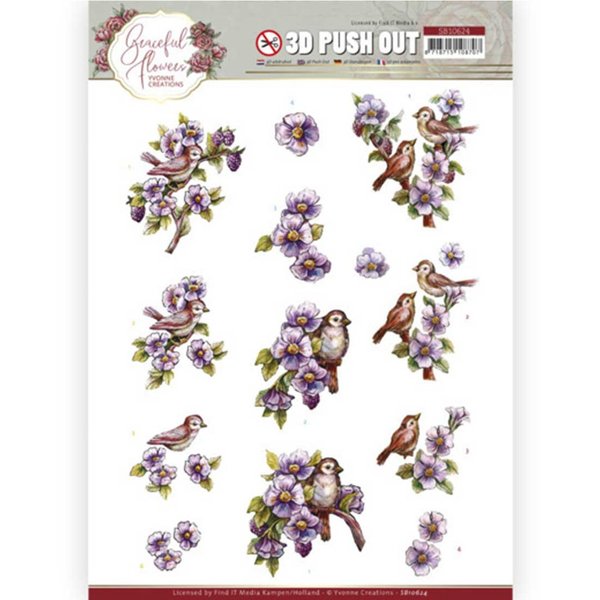 3D Push Out - Yvonne Creations - Graceful Flowers - Birds and Blackberries