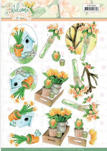 3D Knipvel - Jeanine's Art - Welcome Spring - Orange Tulips