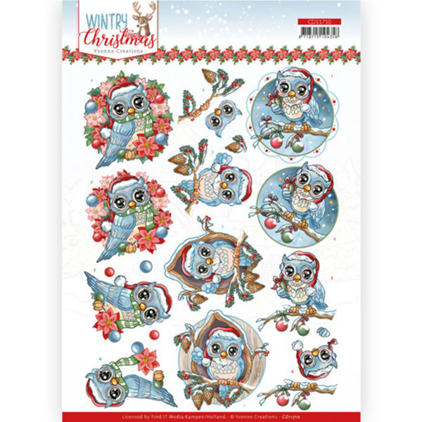 3D Knipvel - Yvonne Creations - Wintry Christmas - Christmas Owls
