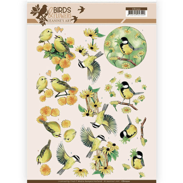 3D Knipvel - Jeanine's Art - Birds and Flowers - Yellow birds
