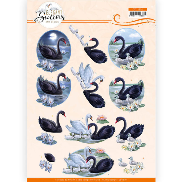 3D Knipvel - Amy Design - Elegant Swans - Black Swans