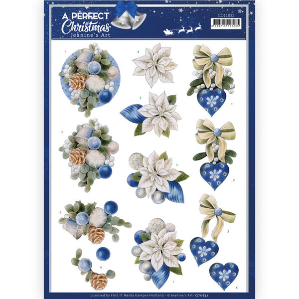 3D Cutting Sheet - Jeanine's Art - A Perfect Christmas - Blue Christmas Flowers