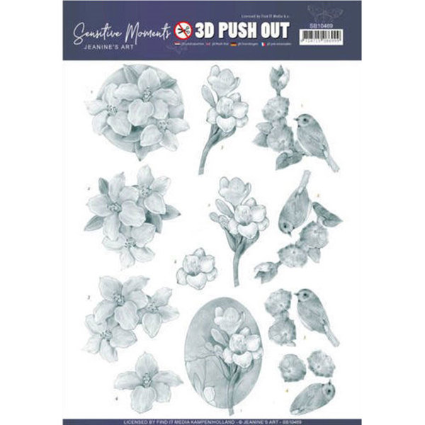 3D Push Out - Jeanine's Art - Sensitive Moments - Grey Freesias