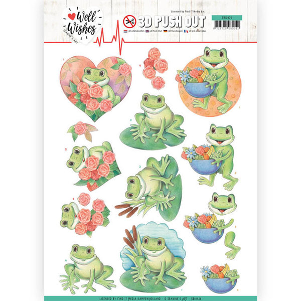 3D Pushout - Jeanine's Art - Well Wishes - Frogs